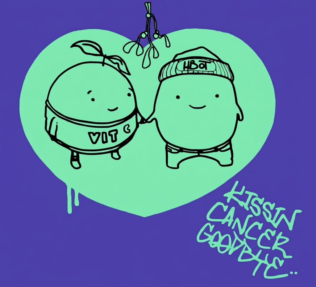 Nic Kicks Out Cancer logo featuring two characters in a heart by @iamscuff